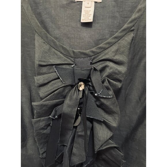 J.CREW Blouse Smoke Gray Beaded Ruffle Front Cotton Silk Top Size 4 - Picture 4 of 5